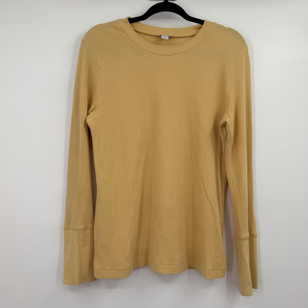 Sundance Top Shirt Womens Large Yellow Crew Long Sleeve Button Waffle Mustard